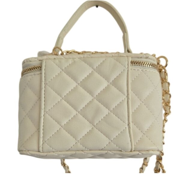 Valentino Orlandi Quilted Vegan Leather Vanity Crossbody Bag Bone White Gold NWT - Picture 2 of 8